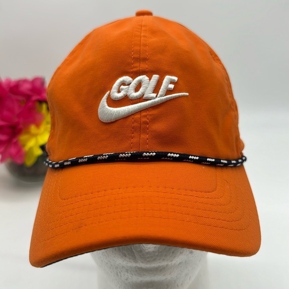 Nike Golf Orange Hat with White Embroidered Swoosh Adjustable HT6687 - Picture 1 of 4